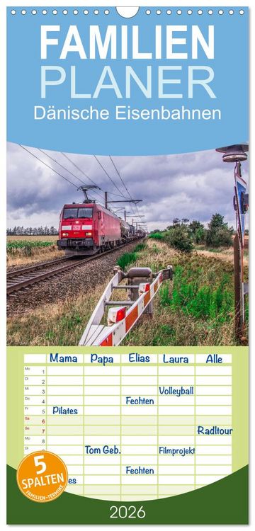Produktbild: Familienplaner 2026 - D&auml;nische Eisenbahnen mit 5 Spalten (Wandkalender, 21 x 45 cm) CALVENDO