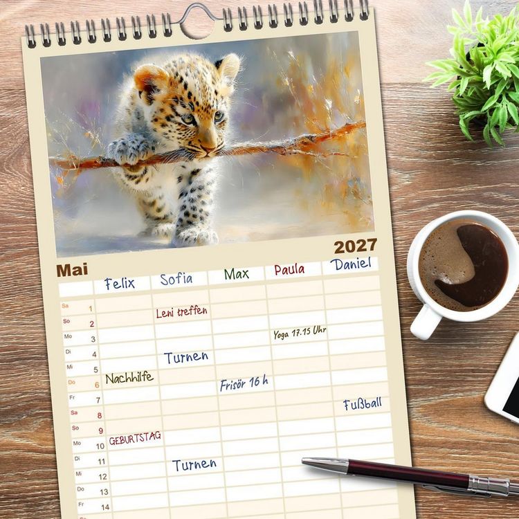 Produktbild: Familienplaner 2027 - Leopardenkinder. Afrikas Katzenbabys im Licht der Natur mit 5 Spalten (Wandkalender, 21 x 45 cm) CALVENDO