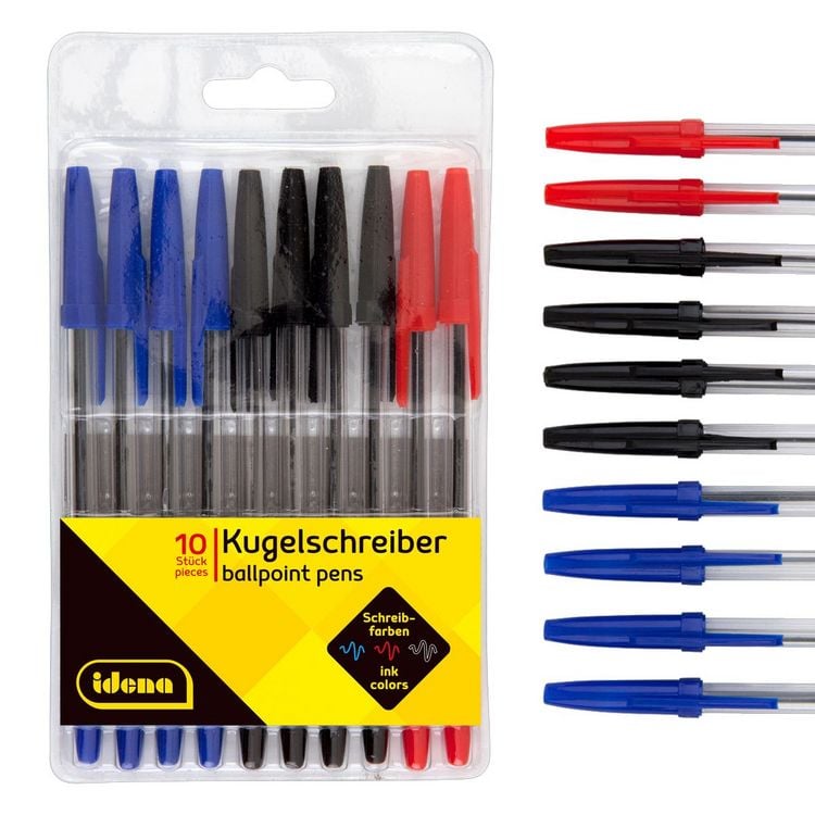 Produktbild: Idena Kugelschreiber Schreibfarbe rot blau und schwarz 15,8cm 10 St&uuml;ck