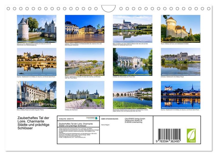 Produktbild: Zauberhaftes Tal der Loire. Charmante St&auml;dte und pr&auml;chtige Schl&ouml;sser (Wandkalender 2027 DIN A4 quer), CALVENDO Monatskalender