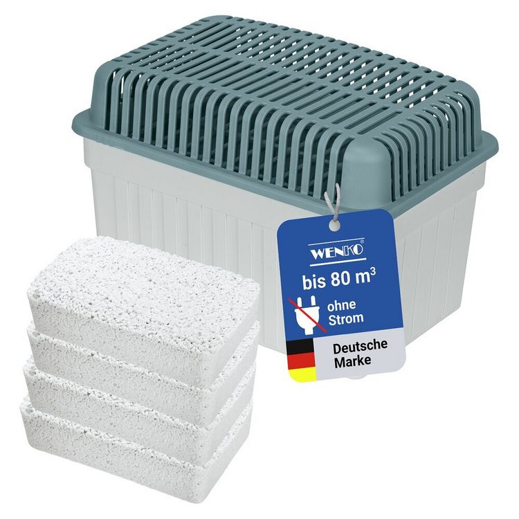 Produktbild: Luftentfeuchter 1 kg Grau, inkl. 3 Nachf&uuml;ller, f&uuml;r R&auml;ume bis 80 m&sup3;
