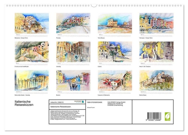 Produktbild: Italienische Reiseskizzen (Wandkalender 2027 DIN A2 quer), CALVENDO Monatskalender
