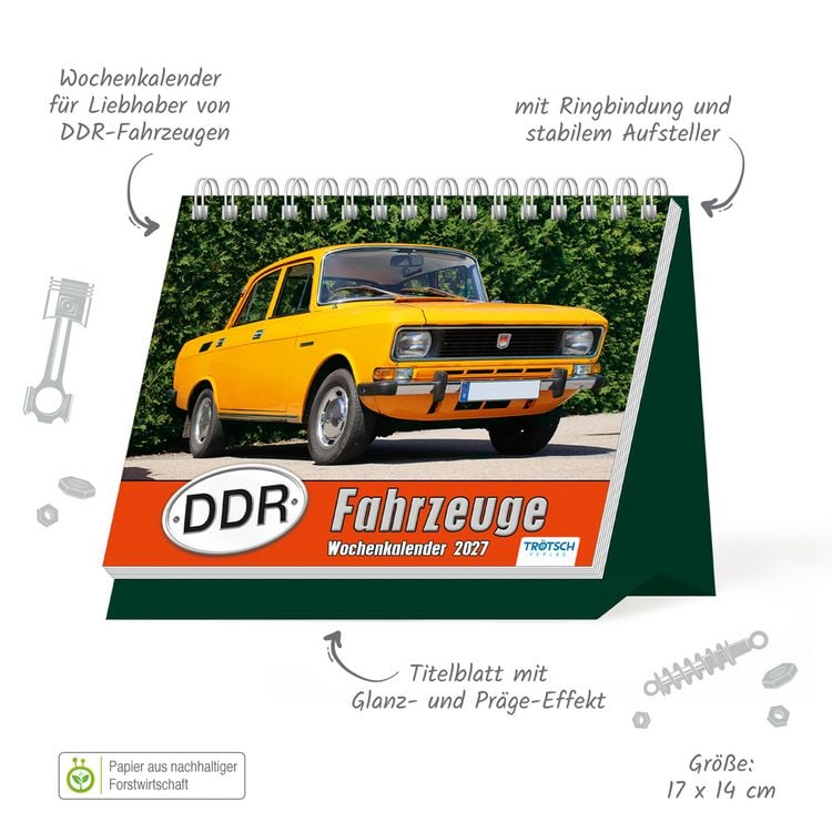 Produktbild: TR&Ouml;TSCH - Aufstellwochenkalender DDR Fahrzeuge 2027