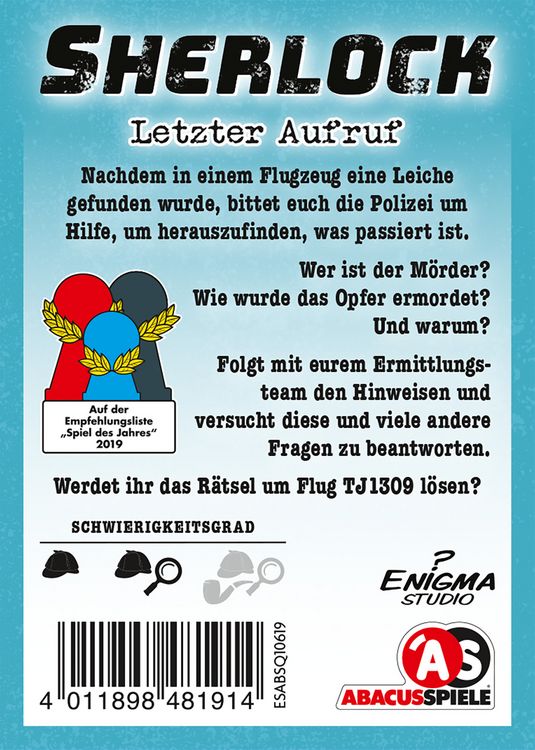 Produktbild: Sherlock - Letzter Aufruf (Spiel)