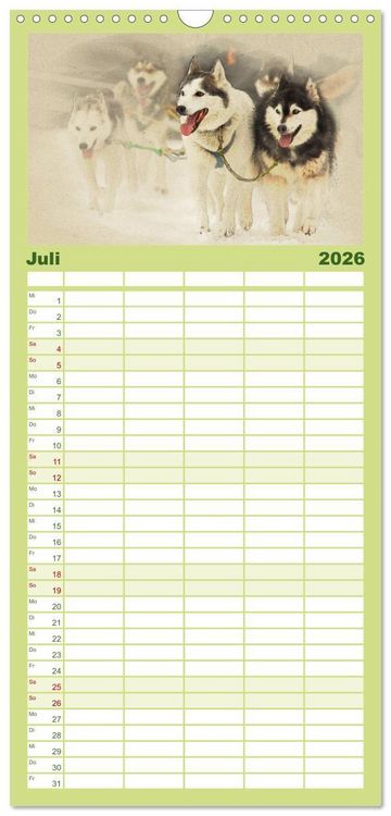 Produktbild: Familienplaner 2026 - Schlittenhunde 2026 mit 5 Spalten (Wandkalender, 21 x 45 cm) CALVENDO
