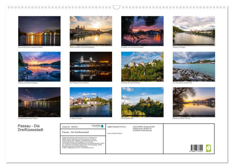 Produktbild: Passau - Die Dreifl&uuml;ssestadt (Wandkalender 2026 DIN A2 quer), CALVENDO Monatskalender