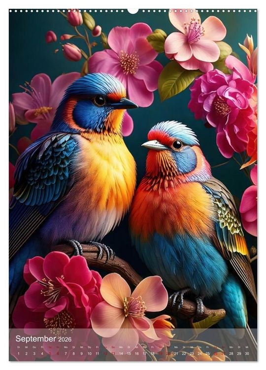 Produktbild: Exotische Harmonie - Paradiesv&ouml;gel und Blumenpracht (hochwertiger Premium Wandkalender 2026 DIN A2 hoch), Kunstdruck in Hochglanz