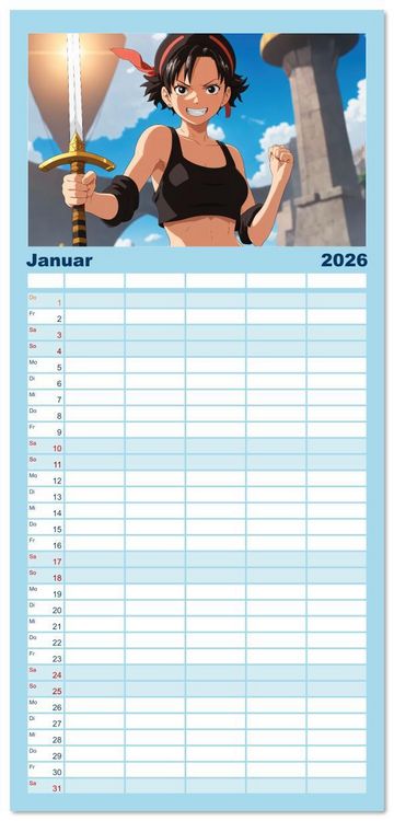Produktbild: Familienplaner 2026 - Anime Piraten - Waifu Edition mit 5 Spalten (Wandkalender, 21 x 45 cm) CALVENDO