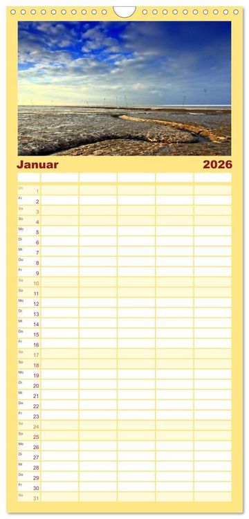 Produktbild: Familienplaner 2026 - Nordseebad Wremen - Strandimpressionen mit 5 Spalten (Wandkalender, 21 x 45 cm) CALVENDO