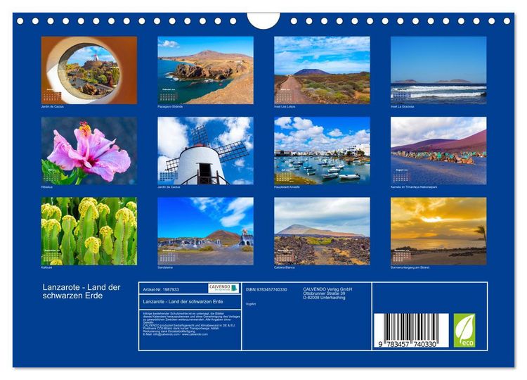 Produktbild: Lanzarote - Land der schwarzen Erde (Wandkalender 2026 DIN A4 quer), CALVENDO Monatskalender