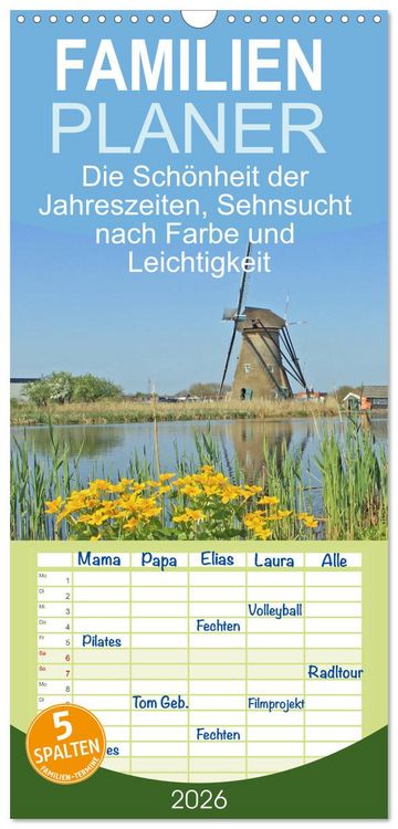 Produktbild: Familienplaner 2026 - Die Sch&ouml;nheit der Jahreszeiten, Sehnsucht nach Farbe und Leichtigkeit mit 5 Spalten (Wandkalender, 21 x 45 cm) CALVENDO