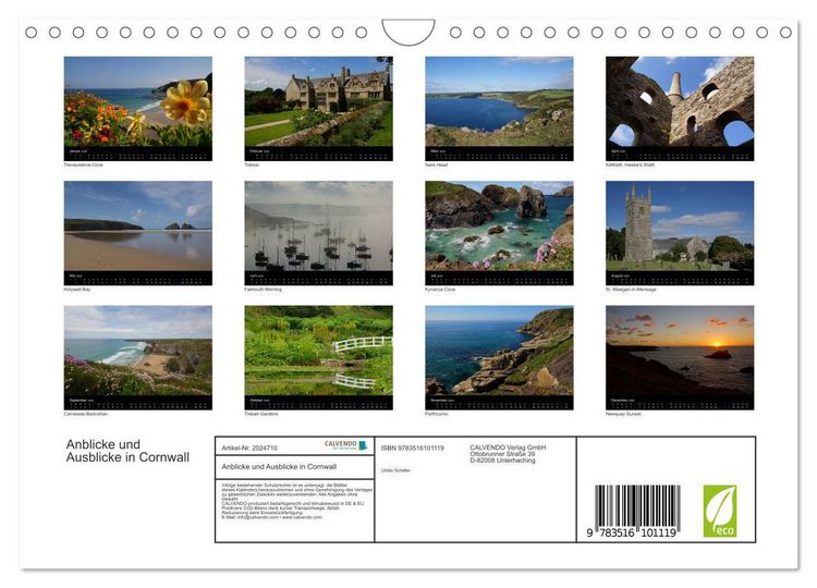 Produktbild: Anblicke und Ausblicke in Cornwall (Wandkalender 2026 DIN A4 quer), CALVENDO Monatskalender