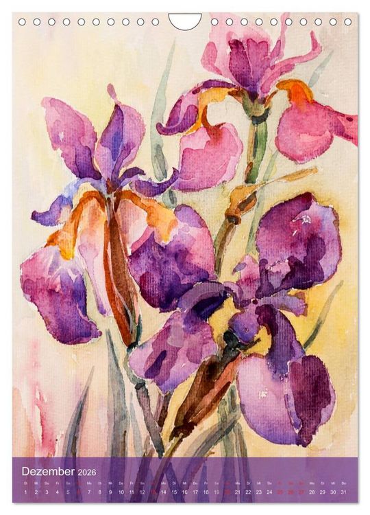 Produktbild: Karl Sock Blumenaquarelle (Wandkalender 2026 DIN A4 hoch), CALVENDO Monatskalender