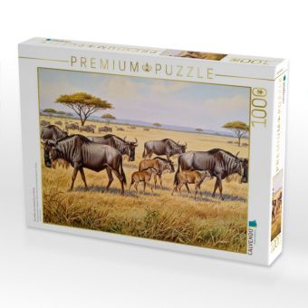 Produktbild: CALVENDO Puzzle Gem&auml;lde einer Herde Gnus in Afrika | 1000 Teile Lege-Gr&ouml;&szlig;e 64x48cm Foto-Puzzle f&uuml;r gl&uuml;ckliche Stunden