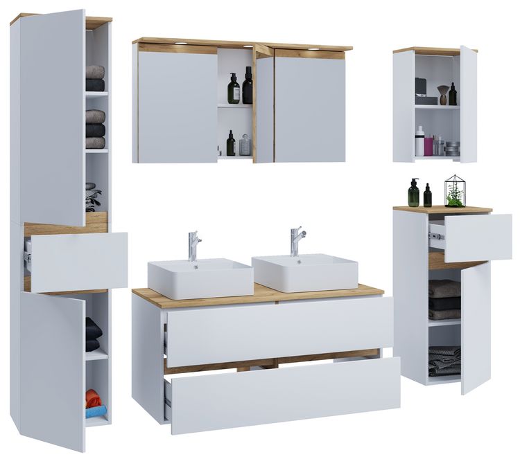 Produktbild: 7 tlg. Badm&ouml;bel-Set mit Waschbecken Cosila-A 111cm