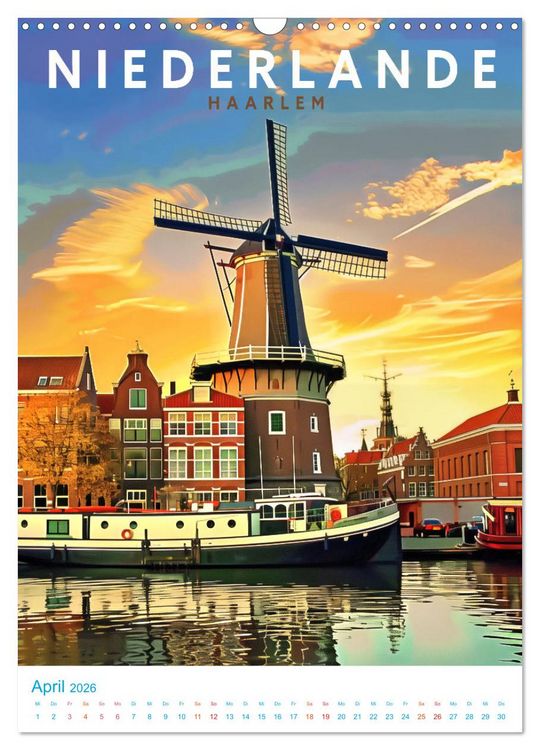 Produktbild: Niederlande - Old School Poster Style (Wandkalender 2026 DIN A3 hoch), CALVENDO Monatskalender