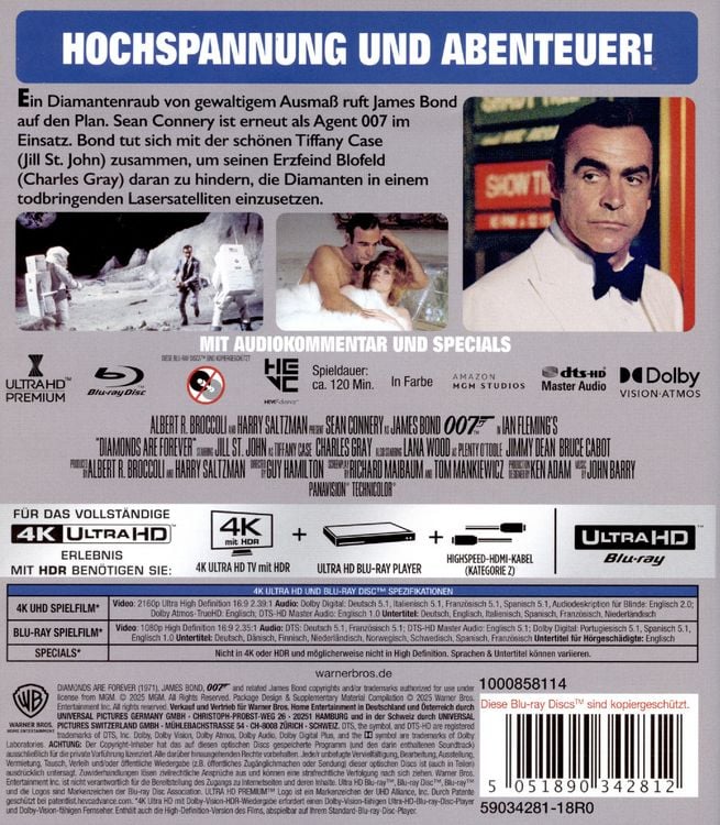 Produktbild: James Bond - Diamantenfieber (4K Ultra HD) + (Blu-ray)