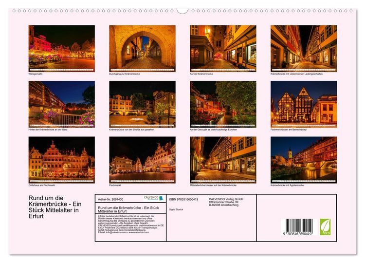 Produktbild: Rund um die Kr&auml;merbr&uuml;cke - Ein St&uuml;ck Mittelalter in Erfurt (hochwertiger Premium Wandkalender 2026 DIN A2 quer), Kunstdruck in Hochglanz
