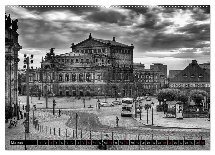 Produktbild: Dresden Faszination Schwarz Weiss (hochwertiger Premium Wandkalender 2026 DIN A2 quer), Kunstdruck in Hochglanz