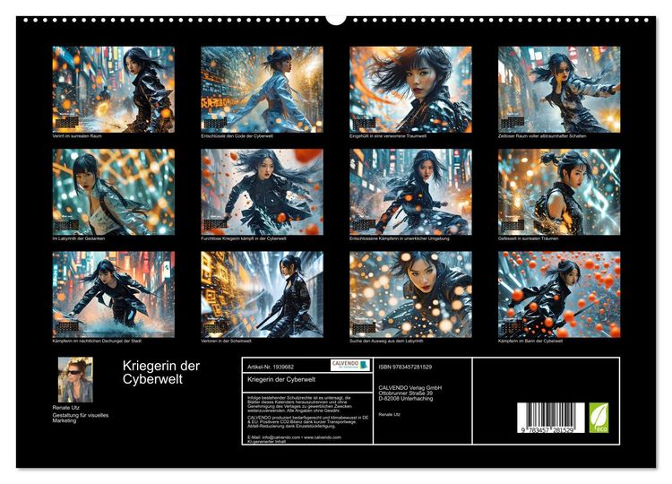 Produktbild: Kriegerin der Cyberwelt (hochwertiger Premium Wandkalender 2026 DIN A2 quer), Kunstdruck in Hochglanz