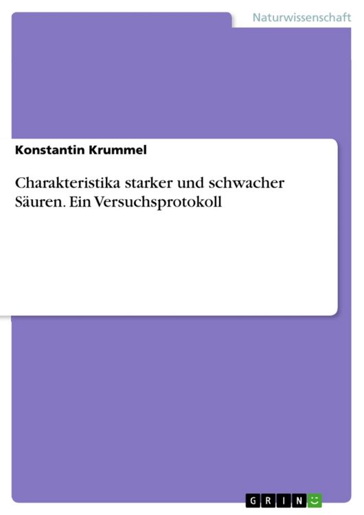 Produktbild: Charakteristika starker und schwacher S&auml;uren. Ein Versuchsprotokoll