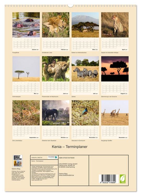 Produktbild: Kenia &ndash; Terminplaner (hochwertiger Premium Wandkalender 2026 DIN A2 hoch), Kunstdruck in Hochglanz