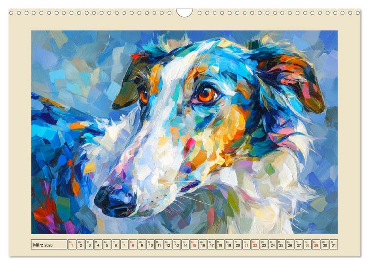 Produktbild: Barsoi im Farbenspiel. Elegante Windhunde in moderner &Ouml;loptik (Wandkalender 2026 DIN A3 quer), CALVENDO Monatskalender