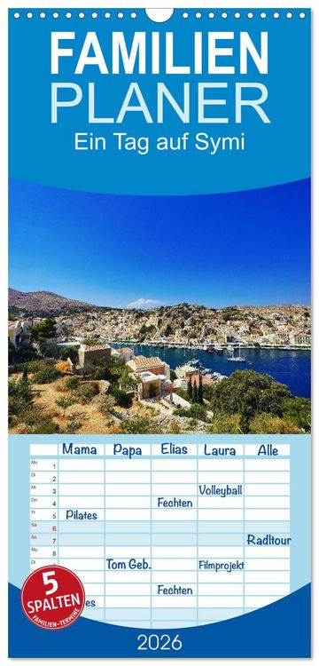 Produktbild: Familienplaner 2026 - Ein Tag auf Symi mit 5 Spalten (Wandkalender, 21 x 45 cm) CALVENDO