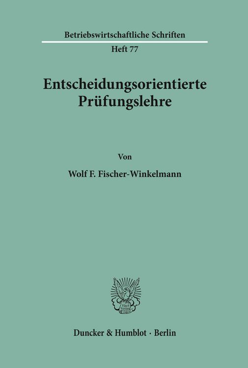 Produktbild: Entscheidungsorientierte Pr&uuml;fungslehre.