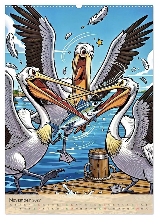 Produktbild: Lustige Pelikane - Comic (hochwertiger Premium Wandkalender 2027 DIN A2 hoch), Kunstdruck in Hochglanz