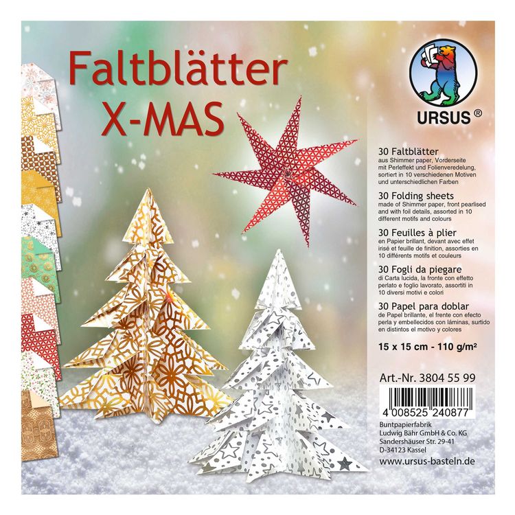Produktbild: URSUS 30 Faltbl&auml;tter "X-MAS", 15 x 15 cm