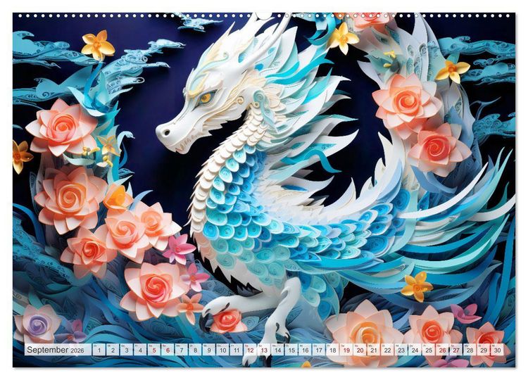 Produktbild: Quilling-Drachen - Jahr des Drachen (Wandkalender 2026 DIN A2 quer), CALVENDO Monatskalender