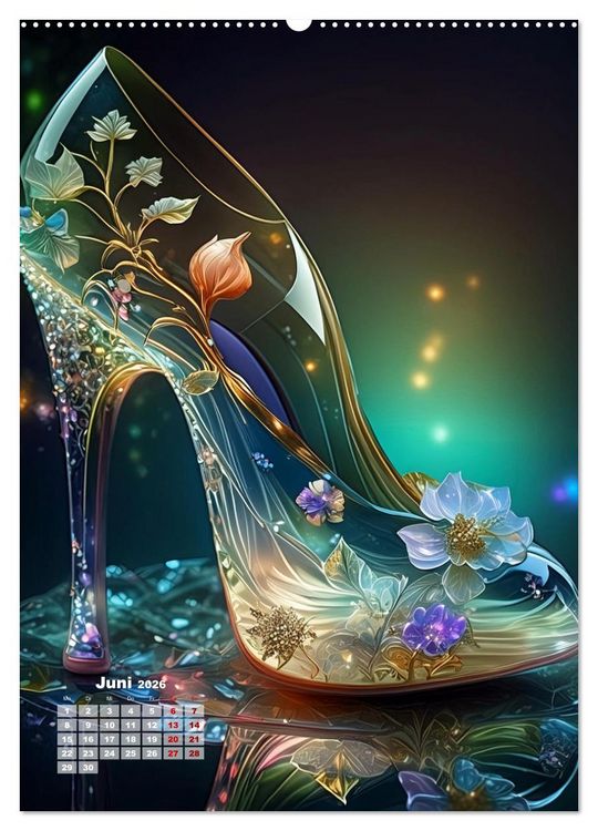 Produktbild: Gl&auml;serne Schuhe - M&auml;rchenhafte Pumps voller funkelnder Tr&auml;ume (hochwertiger Premium Wandkalender 2026 DIN A2 hoch), Kunstdruck in Hochglanz