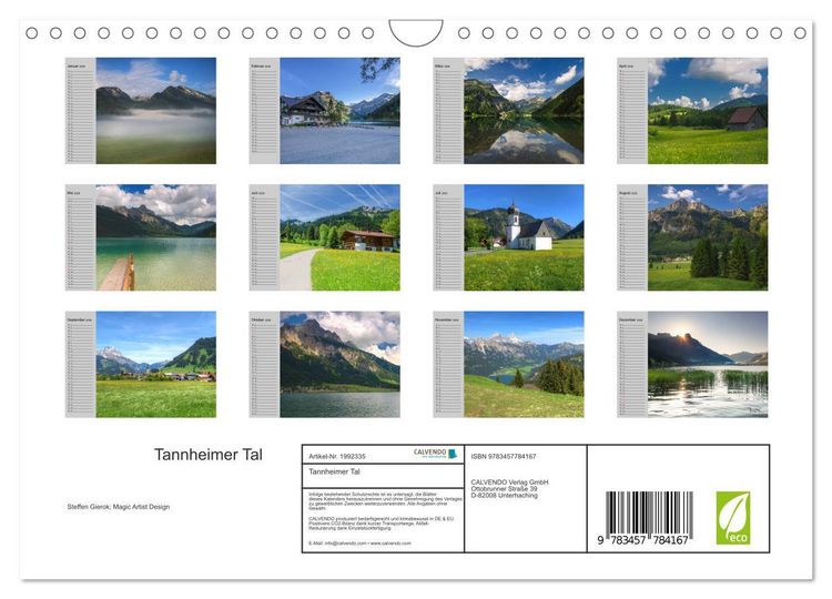 Produktbild: Tannheimer Tal (Wandkalender 2026 DIN A4 quer), CALVENDO Monatskalender
