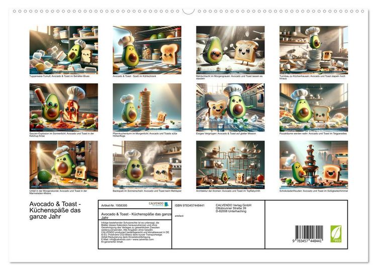 Produktbild: Avocado & Toast - K&uuml;chensp&auml;&szlig;e das ganze Jahr (hochwertiger Premium Wandkalender 2026 DIN A2 quer), Kunstdruck in Hochglanz