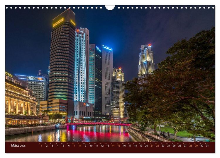 Produktbild: Nachtansichten Singapur City (Wandkalender 2026 DIN A3 quer), CALVENDO Monatskalender