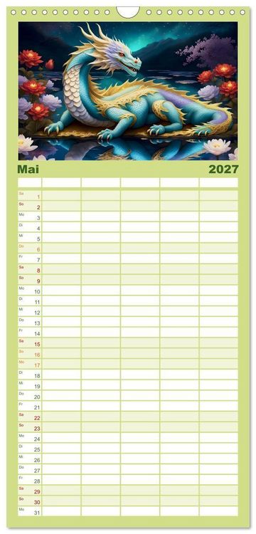 Produktbild: Familienplaner 2027 - Drachen - Mystische Wesen mit 5 Spalten (Wandkalender, 21 x 45 cm) CALVENDO