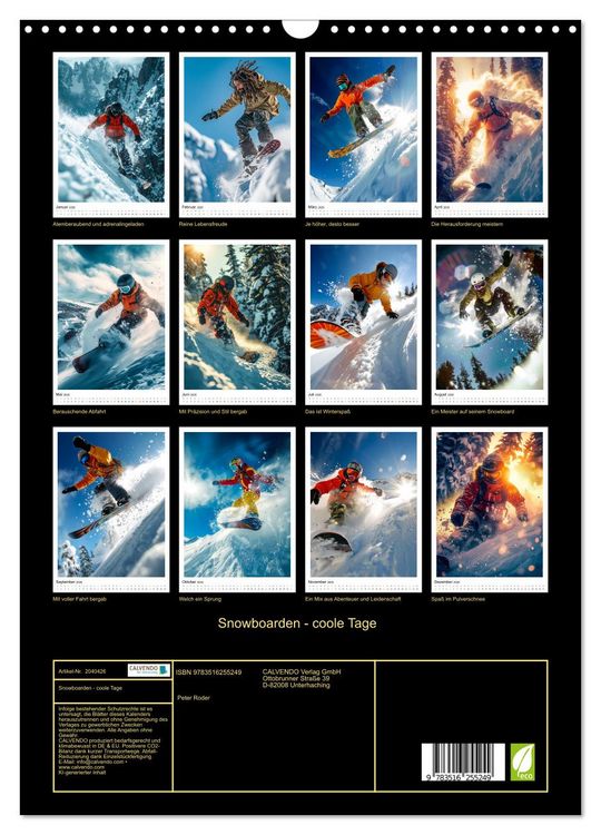 Produktbild: Snowboarden - coole Tage (Wandkalender 2026 DIN A3 hoch), CALVENDO Monatskalender