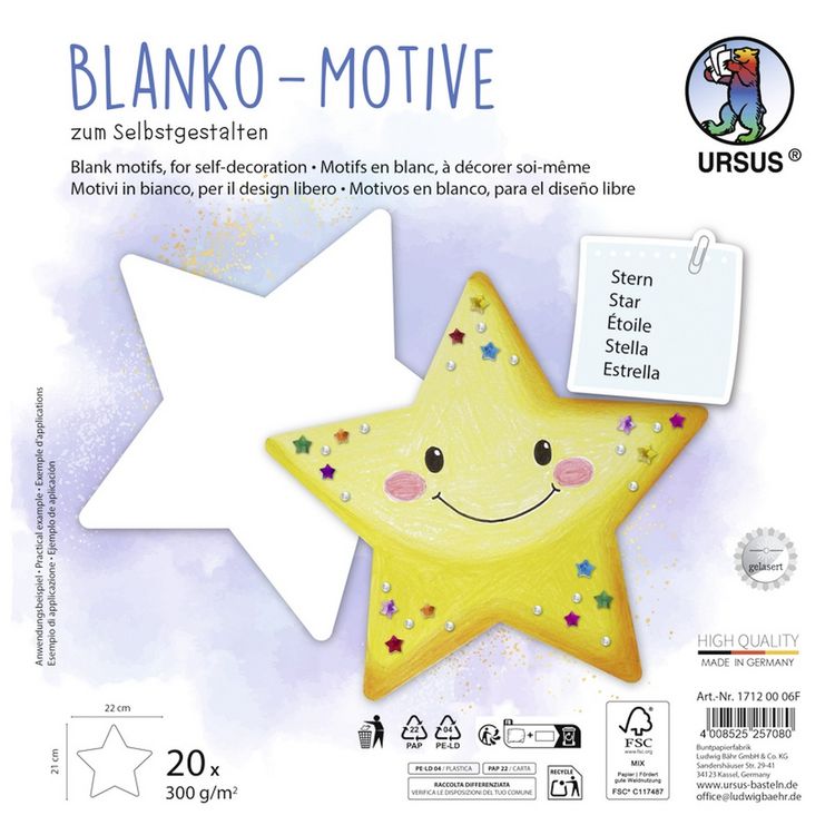 Produktbild: URSUS Kinderbasteln Blanko-Motive Stern, 20 Blatt