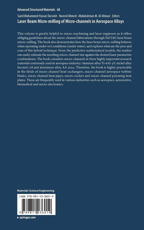 Produktbild: Laser Beam Micro-milling of Micro-channels in Aerospace Alloys