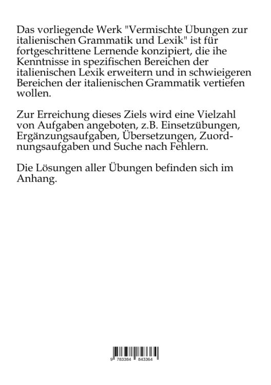 Produktbild: Vermischte &Uuml;bungen zur italienischen Grammatik und Lexik
