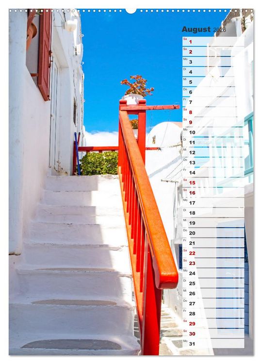 Produktbild: Bunte Treppen auf Mykonos - Reiseplaner (Wandkalender 2026 DIN A2 hoch), CALVENDO Monatskalender