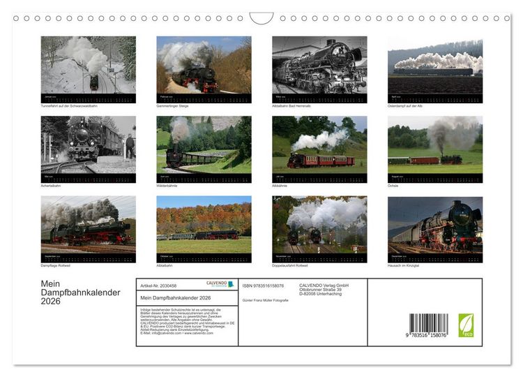 Produktbild: Mein Dampfbahnkalender 2026 (Wandkalender 2026 DIN A3 quer), CALVENDO Monatskalender