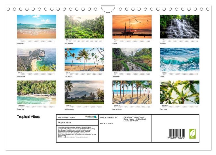 Produktbild: Tropical Vibes (Wall Calendar 2027 DIN A4 landscape), CALVENDO 12 Month Wall Calendar