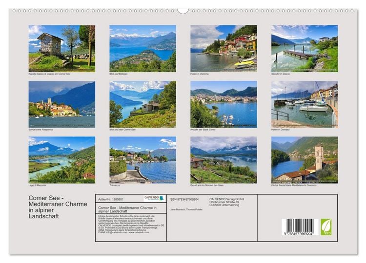 Produktbild: Comer See - Mediterraner Charme in alpiner Landschaft (hochwertiger Premium Wandkalender 2026 DIN A2 quer), Kunstdruck in Hochglanz