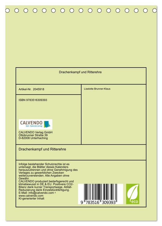 Produktbild: Drachenkampf und Ritterehre (Tischkalender 2026 DIN A5 hoch), CALVENDO Monatskalender