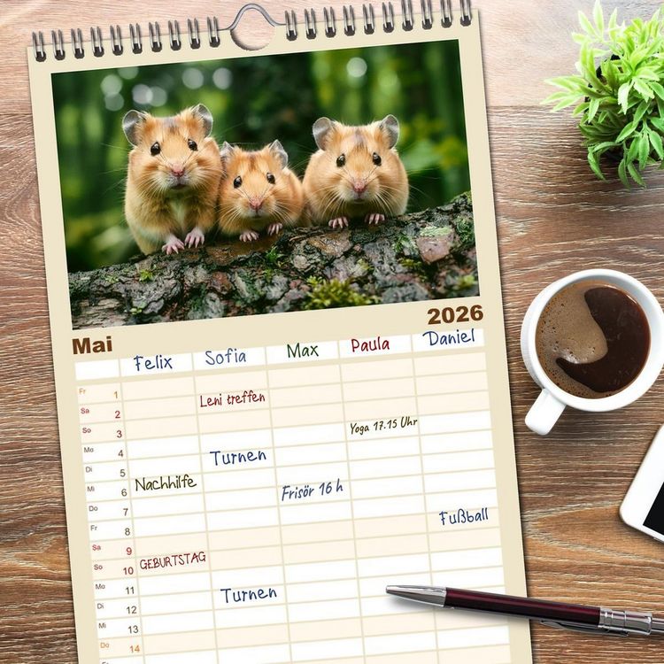 Produktbild: Familienplaner 2026 - Wild und flauschig - Hamster - Abenteuer in freier Natur mit 5 Spalten (Wandkalender, 21 x 45 cm) CALVENDO