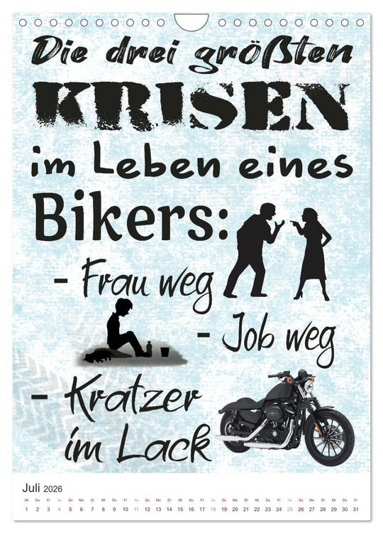 Produktbild: Coole Biker-Spr&uuml;che (Wandkalender 2026 DIN A4 hoch), CALVENDO Monatskalender