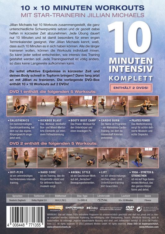 Produktbild: Jillian Michaels - 10 Minuten Intensiv - Die kompletten 10 Minuten-Workouts (Teil 1+2) [2 DVDs]