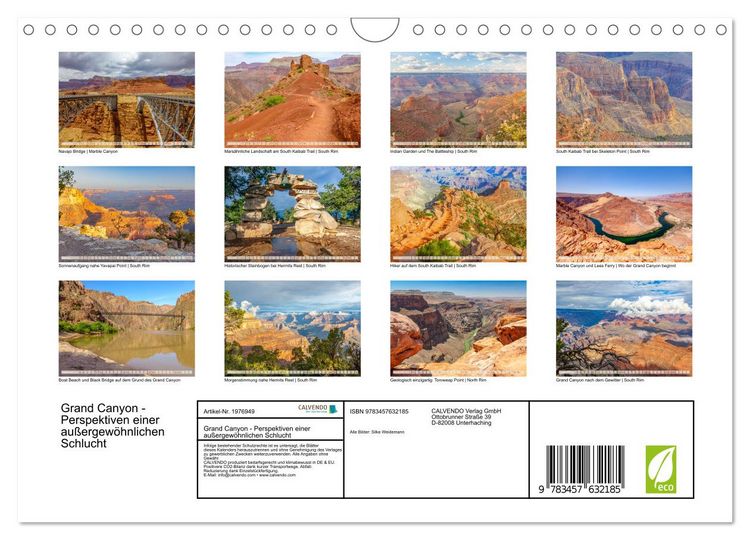 Produktbild: Grand Canyon - Perspektiven einer au&szlig;ergew&ouml;hnlichen Schlucht (Wandkalender 2026 DIN A4 quer), CALVENDO Monatskalender